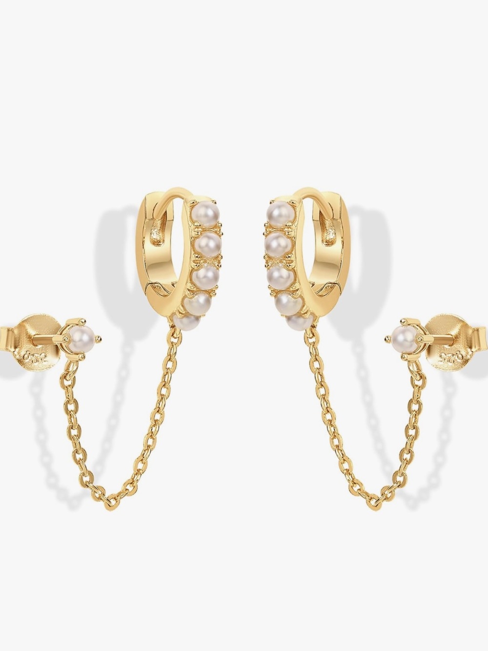 Anthropologie Gold Plated and White Pearl Chain Huggie Earrings